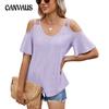 Women's Spring and Summer New Solid Colour V-neck Strapless Loose Short-sleeved Tops