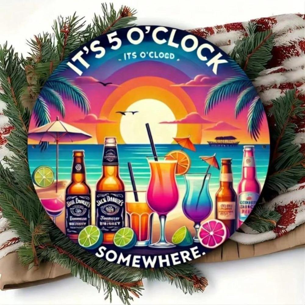 Яркий тропический пляжный бар Металлическое искусство Закат Коктейль Пальма Настенный декор для паба Магазина BBQ