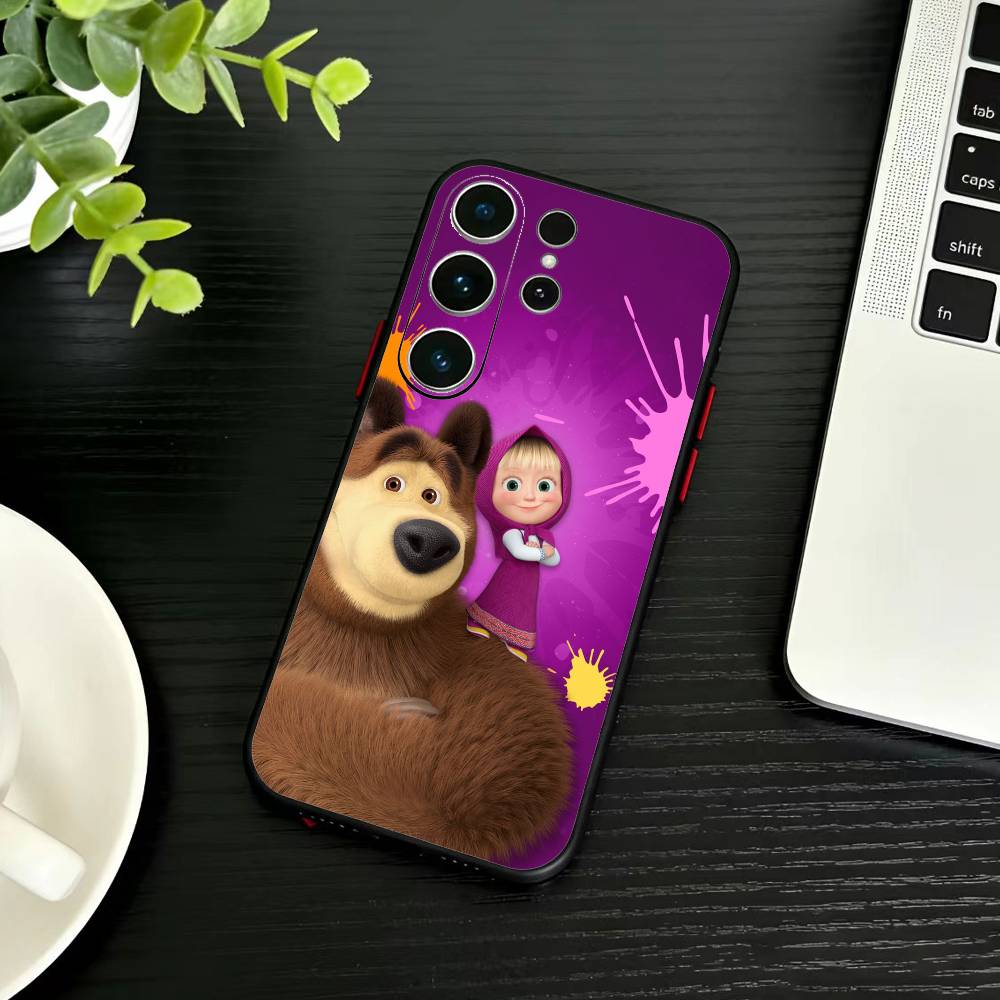 Милый Чехол для Телефона Маша и Медведи Для Samsung S26,S25,S24,S23,S22,S21,S20,Ultra,Plus,FE Черный Мягкий Чехол