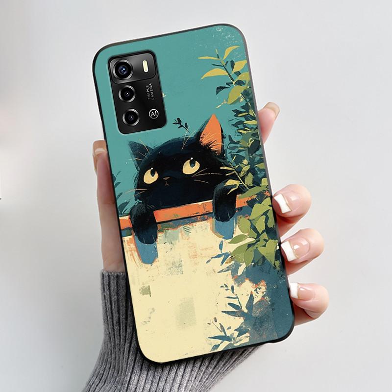 Casing For ZTE Blade A72 4G V40 Vita Phone Case Shell Aesthetic Cute Cat Astronaut Fashion Matte Black Protective Soft TPU Cover