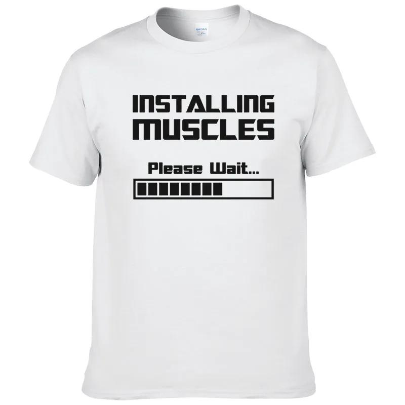Summer Tshirts Installing Muscles Please Wait Loading Bar Funny Print T Shirt Unisex Cotton Short Sleeve Cool Tees #310