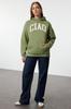 Женская модная стильная толстовка зеленого цвета с толстой внутренней флисовой надписью и капюшоном с принтом, вязаная толстовка оверсайз широкого кроя