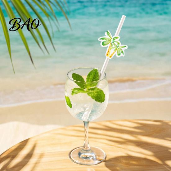 Disposable Paper Straws 20Pcs Straws, Hawaiian Palm Tree Party Drink Eco-friendly Cocktail Green Coconut Summer Decor Multi-person