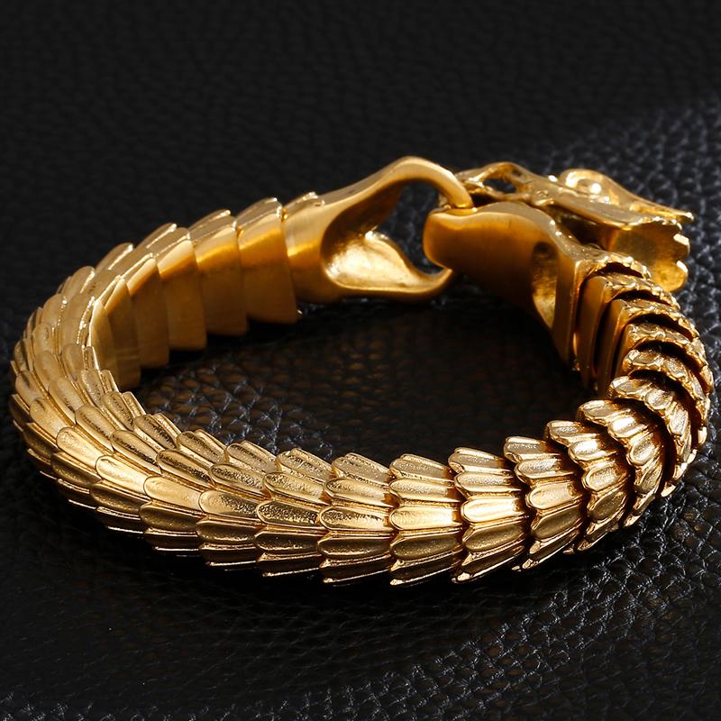 Крутой браслет-цепочка с килем в виде тела дракона для мужчин, тяжелый золотой цвет, мужские браслеты из нержавеющей стали, браслеты в стиле панк-рок, ювелирные изделия для мальчиков