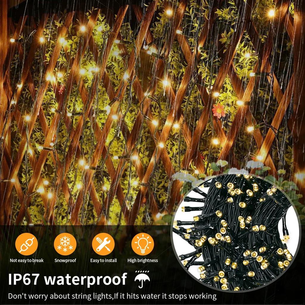 Outdoor Solar Lamp 100m-10m Christmas Dreamy Twinkle Fairy Lights String Garland 8 Modes Xmas Tree Garden Curtain Ambinet Decor