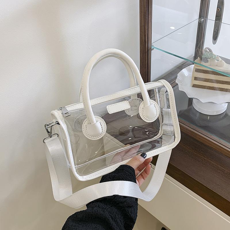 Clear Waterproof Handbag Transparent PVC Jelly Bag for Women Shoulder Messenger Purse for Beach Travel Tote and Shopping
