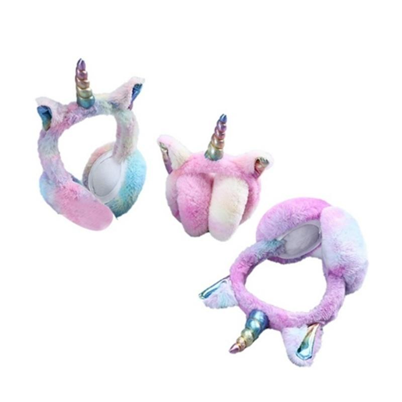 Зимние плюшевые наушники с героями мультфильмов для девочек, милые теплые вязаные наушники, складные наушники с единорогом, аксессуары