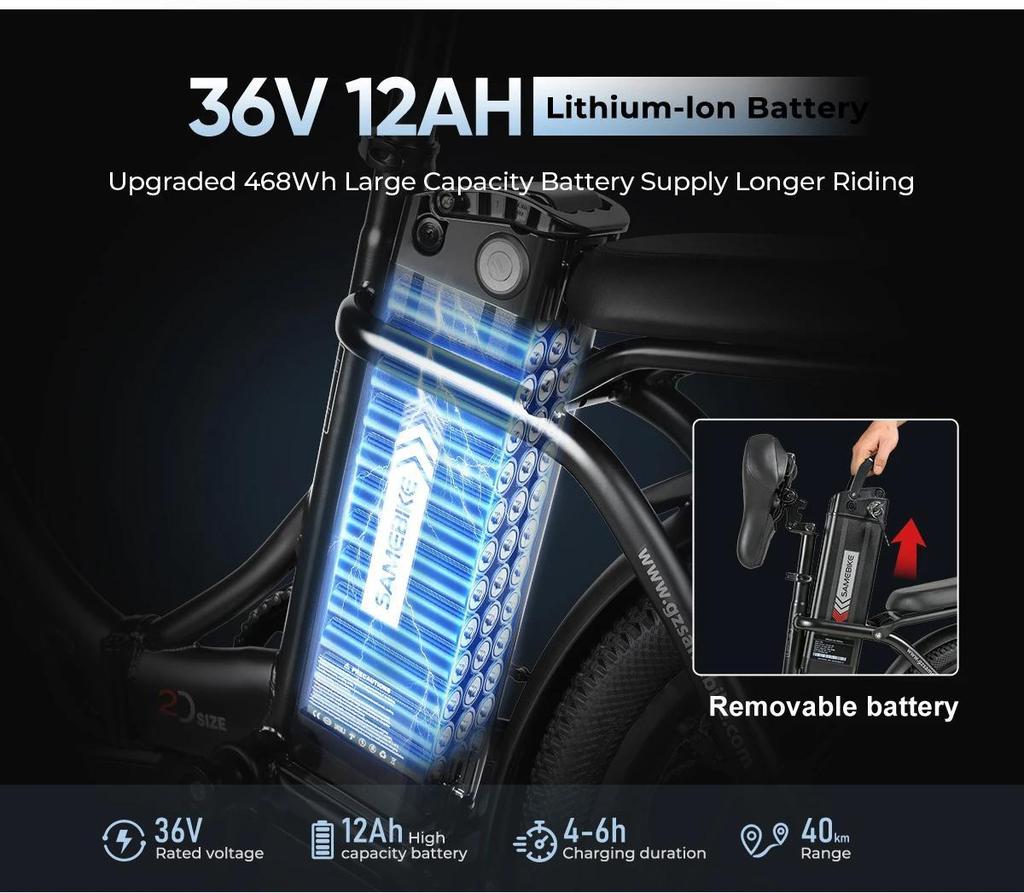 Samebike 2026 model CY20 Folding Electric Bicycle 36V 12Ah Removable Battery 20" Outdoor Fat E-bike for Adults.