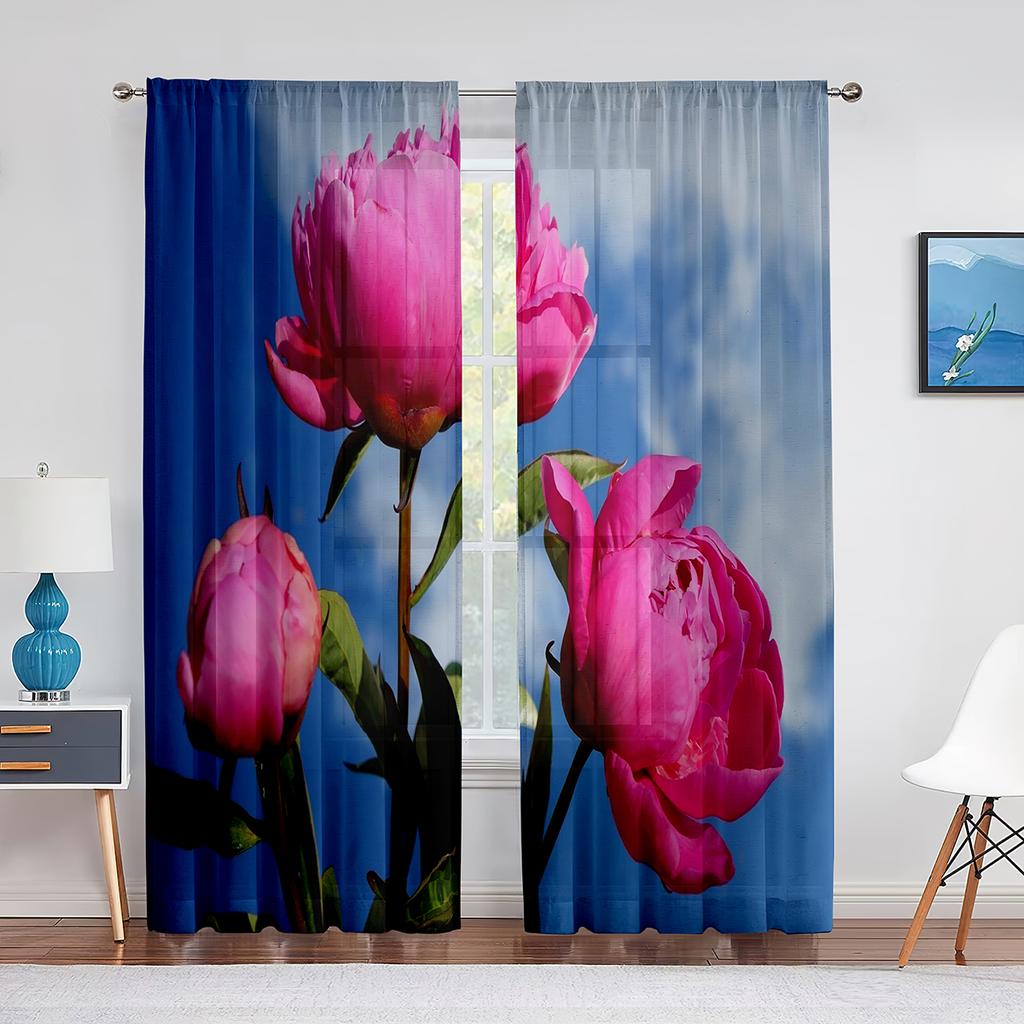 Розовый пион с цветочным принтом, весенние акварельные прозрачные шторы из вуали для гостиной, спальни, кухни, оконные шторы, шифоновые тюлевые шторы