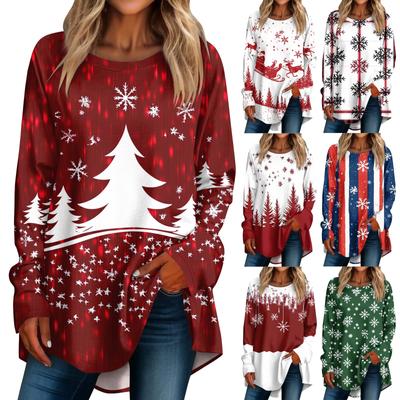 Женская повседневная футболка больших размеров с длинными рукавами и круглым принтом, верхний пуловер