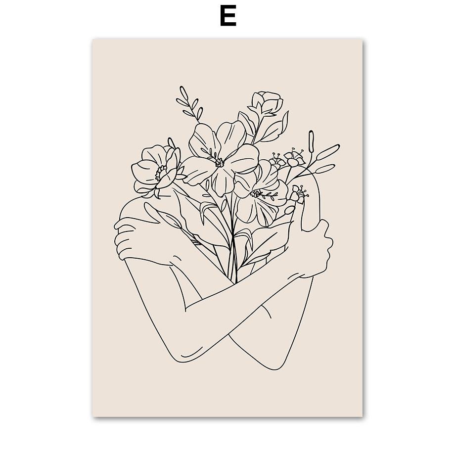 Абстрактные линии рисунка, женский цветок, минимализм, настенная живопись на холсте, постеры на скандинавскую тему и принты, картинки для декора гостиной