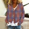 Women's Fashion Short Jacket Casual Long Sleeve Plaid Print Single Breasted Plush Top