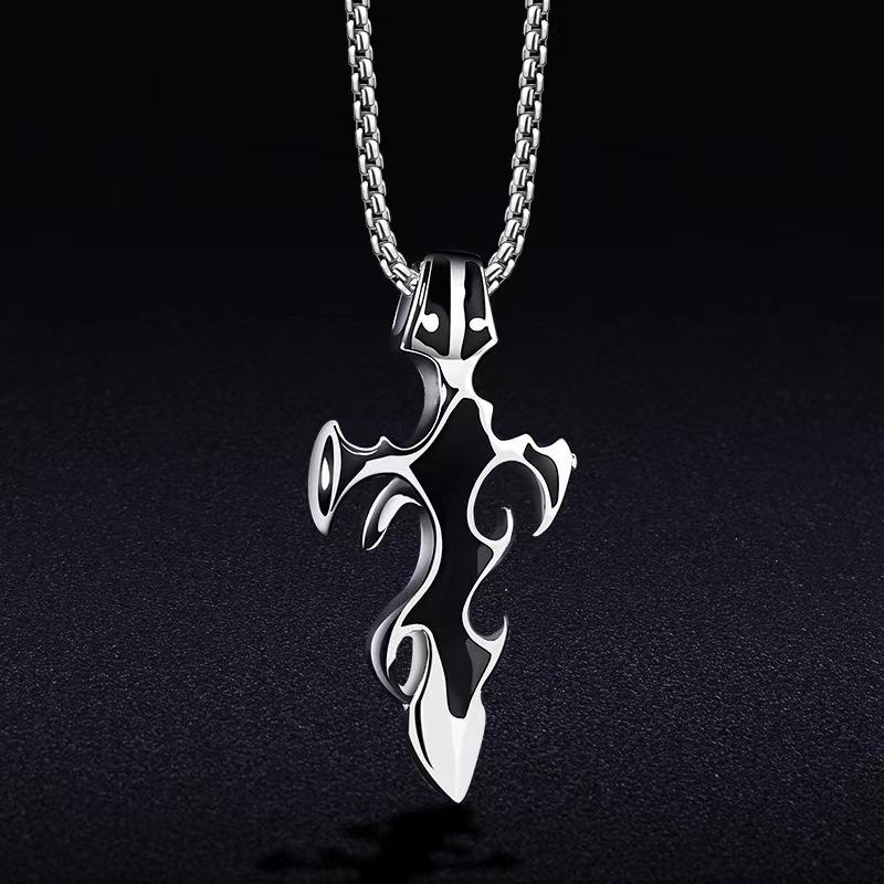 Мужская высококачественная подвеска-ожерелье из титановой стали с крестом-пламенем - Хип-хоп стиль