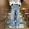 Осенние джинсы с цветочным принтом для мужчин Y2K Vintage Denim Брюки хип-хоп мода Широкие мешковатые джинсы Уличные брюки