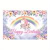 Unicorn and Rainbow Birthday Happy Banner - Watercolor Flower Cake Table Decoration Durable Polyester Party Background