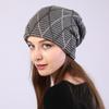 Women's Autumn Winter Pullover Mixed Color Mesh Diamond Plush Knitted Wool Hat Ear Protection Pile Cap