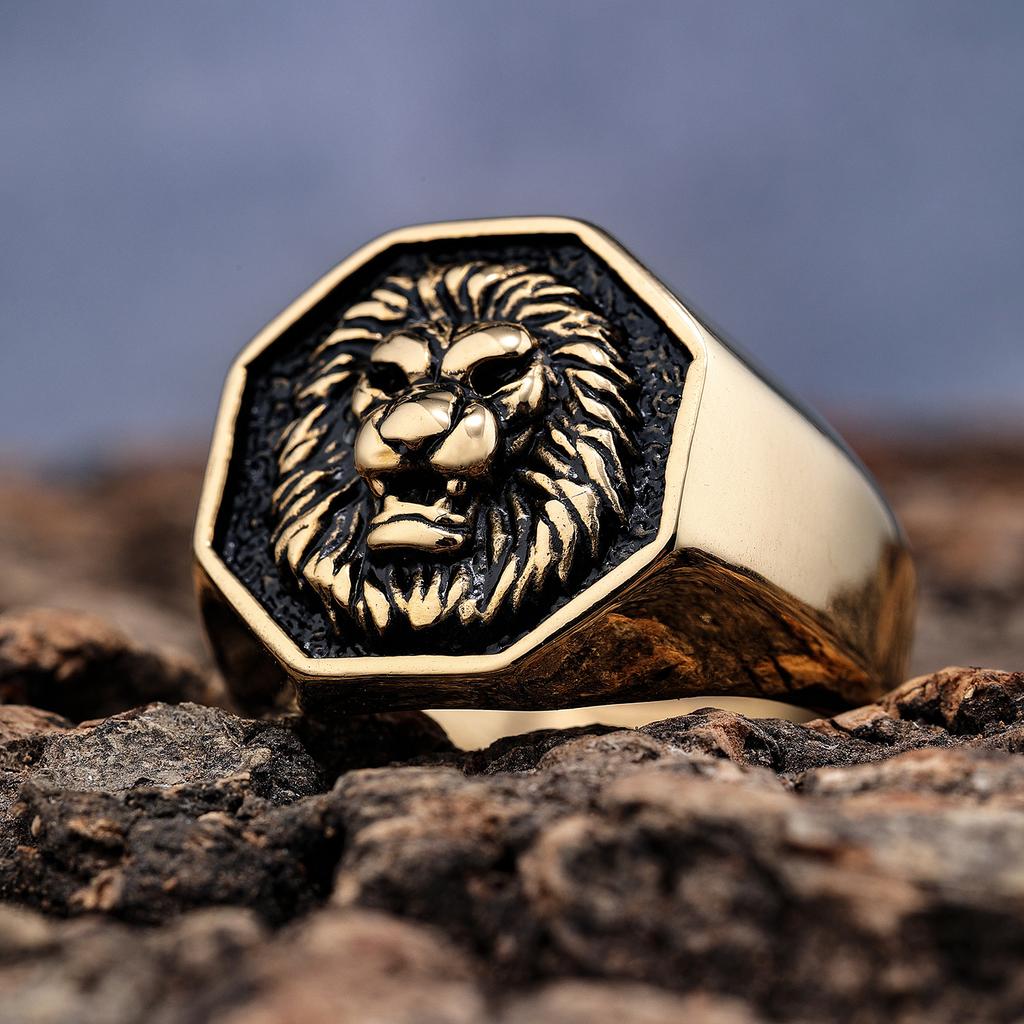 Domineering Retro Gilded Sun God Lion Head Stainless Steel Fashion Ring