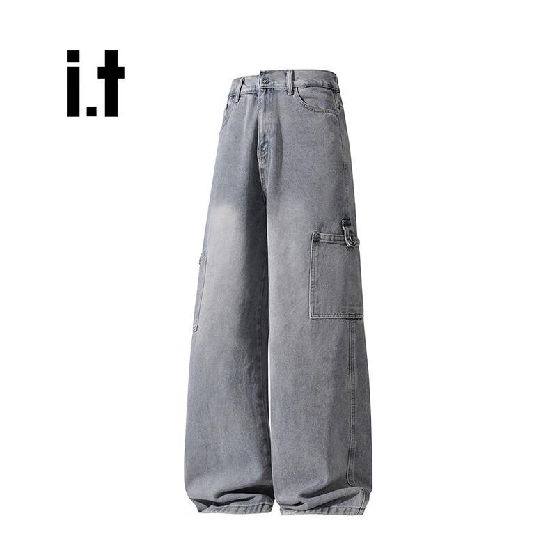 Izzue Джинсы унисекс свободного кроя с широкими прямыми штанинами в стиле рабочей одежды
