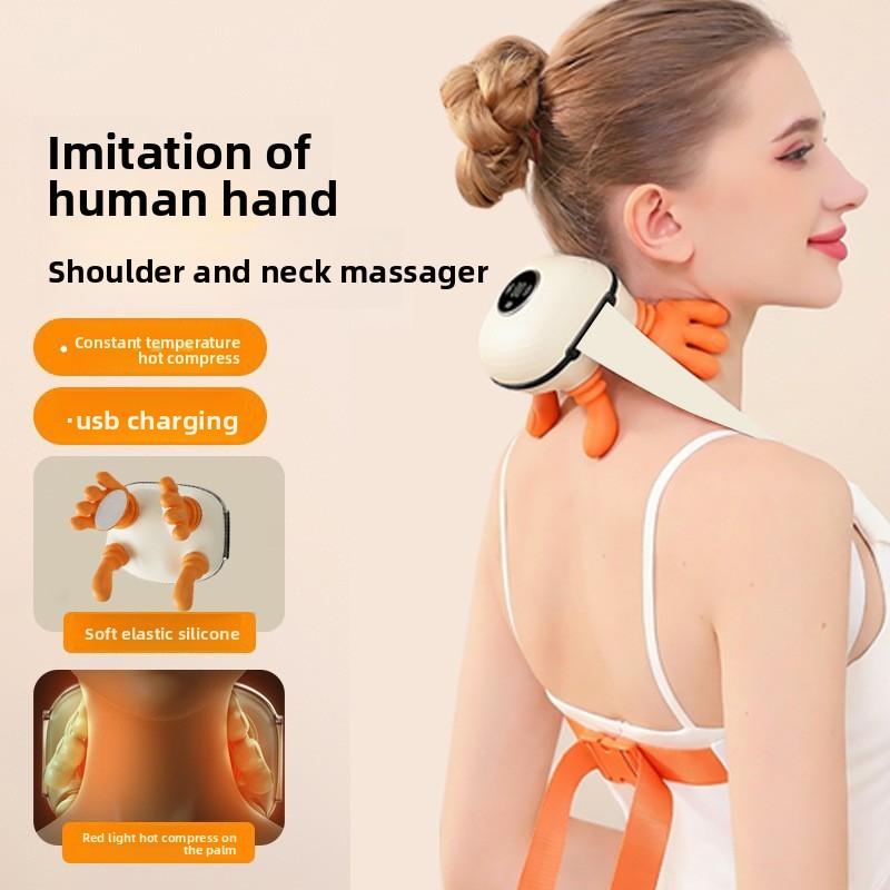 Neck Shoulder Massager with Heat, Imitation Hand Kneading Massage Device USB Rechargeable for Body Relief