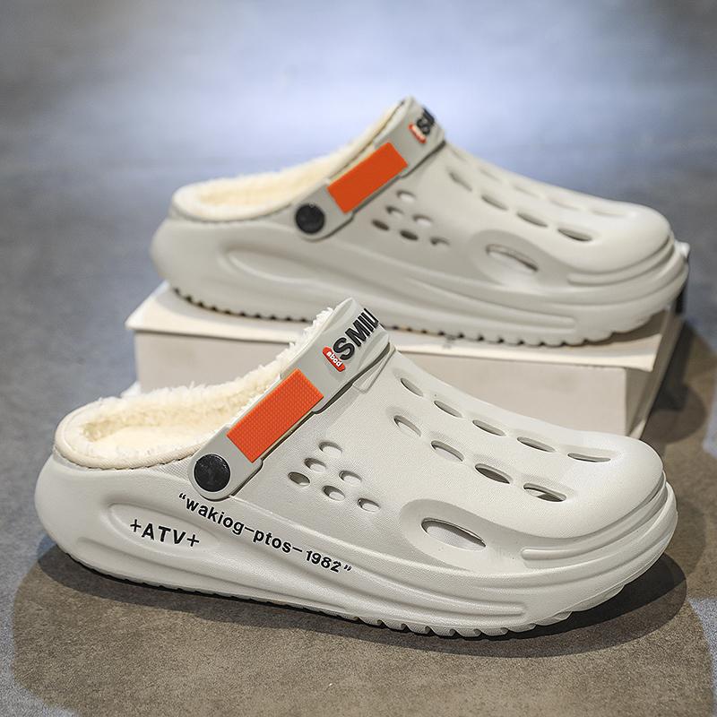 Модные зимние мужские тапочки, теплые пушистые тапочки, мягкие домашние хлопковые туфли для спальни, шлепанцы из ЭВА-пуха, повседневные удобные плюшевые сабо 38-45