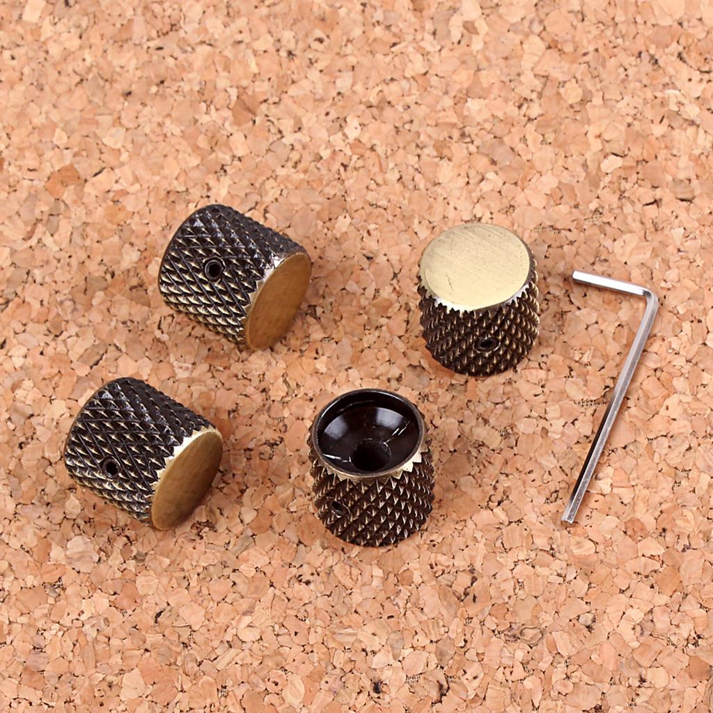 4Pcs Metal Bronze-coloured Replacement Speed Knobs Button Volume Tone Control Knobs for Electric Bass Guitar Accessories