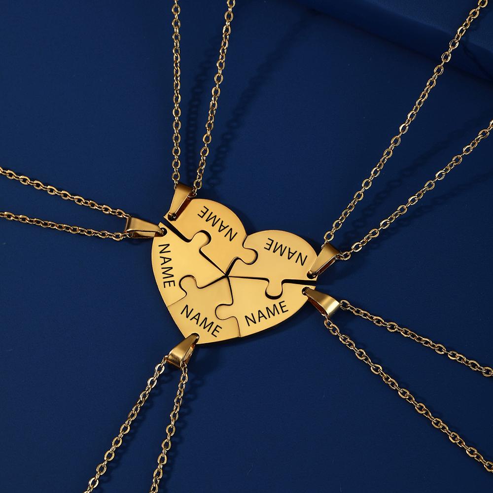 Teamer Engraved Name Heart Puzzles Pendant Necklace Custom Name Stainless Steel Necklace Valentine New Year Family Friend Gift