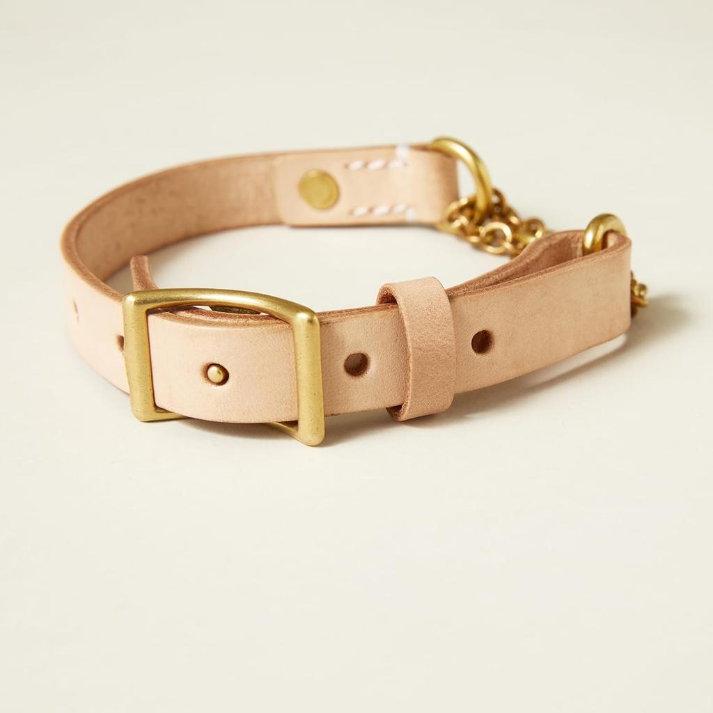 We Original Leather Half Chain Collar Natural for Large Dogs GOOD MANNERS DOG SERIES - (L) /