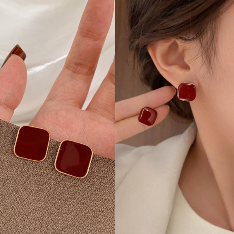 Серьги-гвоздики Ankela Red Ribbon Bow-Knot Vintage для женщин, корейская мода, осень-зима, простые геометрические серьги-банты