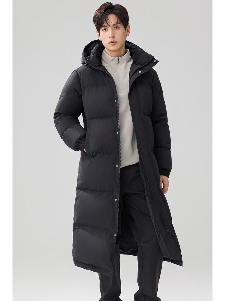 Унисекс утепленная куртка-пуховик средней длины с капюшоном из белого утиного пуха для защиты от холода