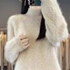 Thick Loose Sweater Women Half Turtleneck Knitted Sweater for Women Solid-color Casual and Warm Pullover