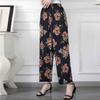 Women Summer Ice Silk Floral Printed Wide Leg Pants Elastic High Waist Casual Loose Cropped Pants