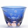 Glass Studio Saiho Edo Kiriko Sake Cup with Cherry Blossom Gift Flower Kiriko Glass Design, Blue-Pink, Boxed,