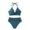 Комплект из 2 предметов: летний комплект бикини, бюстгальтер с лямками на шее и плиссировкой, плавки с высокой талией, однотонный купальник