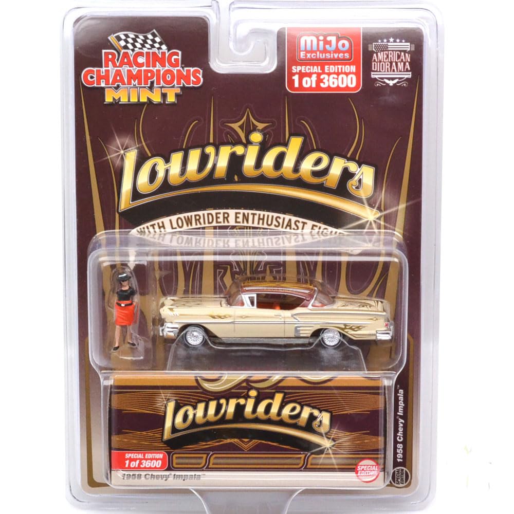 Гоночные чемпионы, масштаб 1:64, «Эксклюзив MiJo - Лоурайдеры - Chevrolet Impala 1958 года с фигуркой»