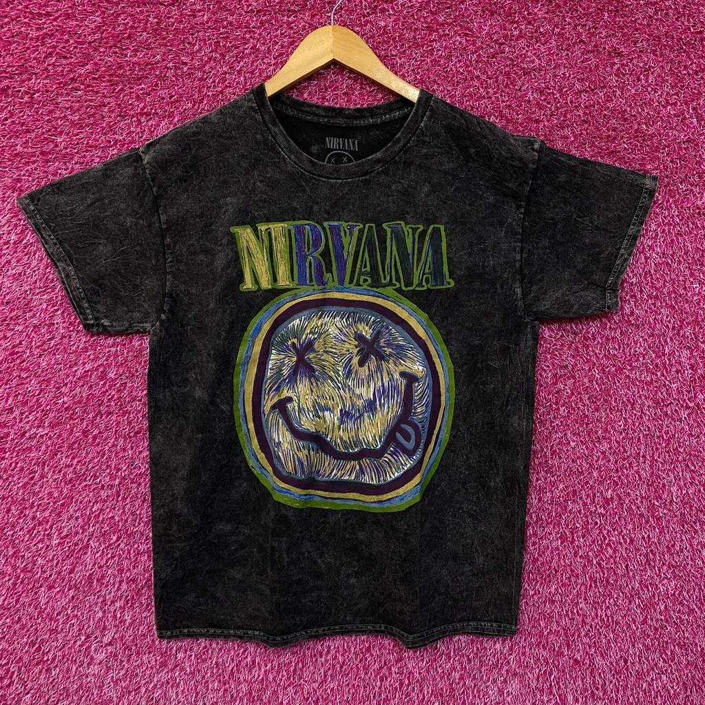 Nirvana Smiley Grunge Face Acid Wash Nevermind Tshirt size Large