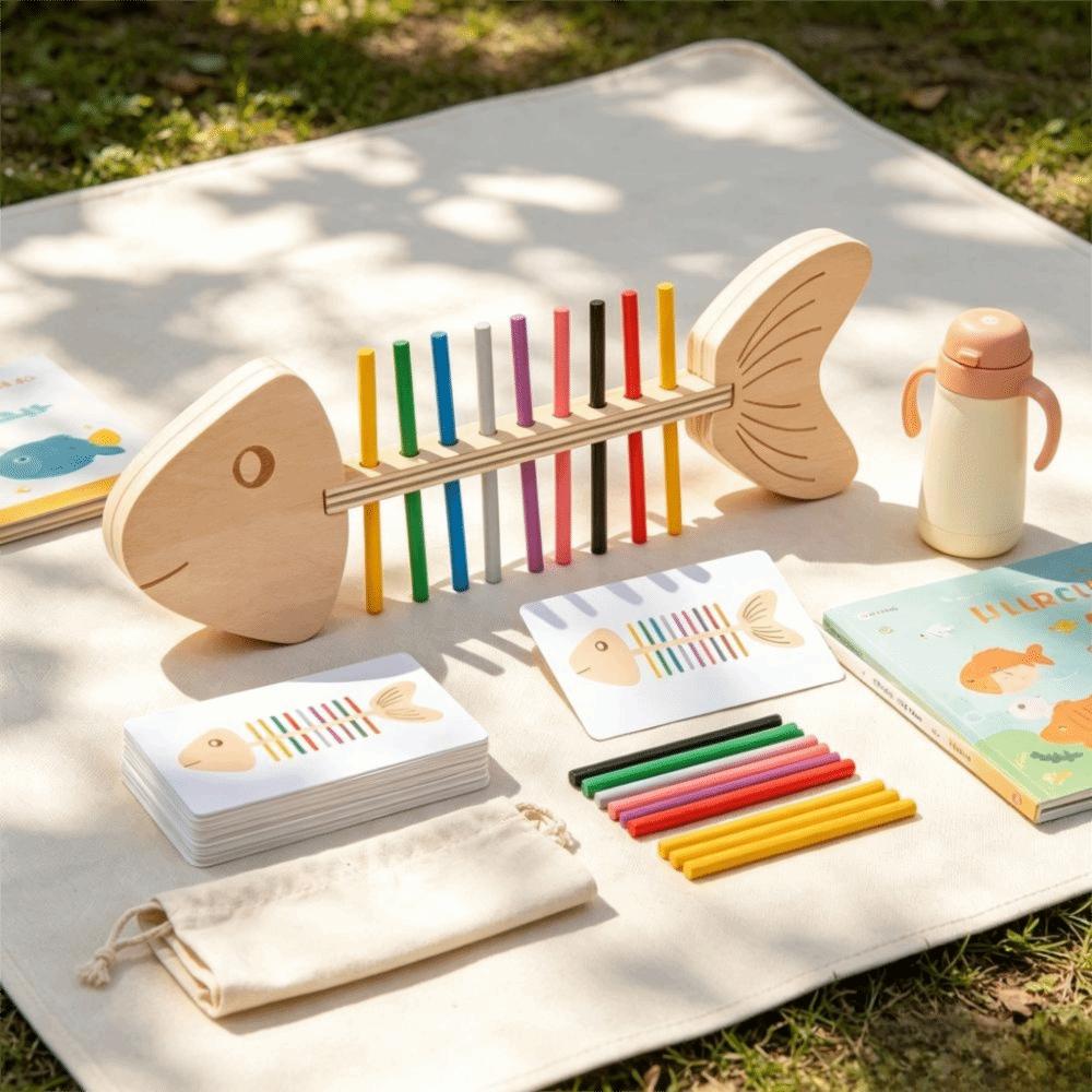 30 Card Fishbone Color Matching Toy Fishbone Wooden Balance Toy Montessori Puzzle Toy Home