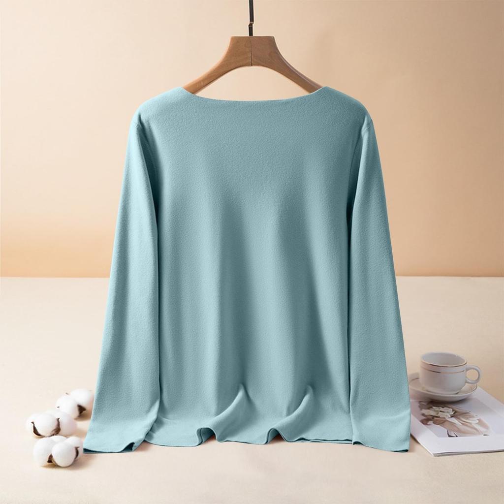Женская модная однотонная теплая базовая футболка-пуловер с круглым вырезом и длинными рукавами