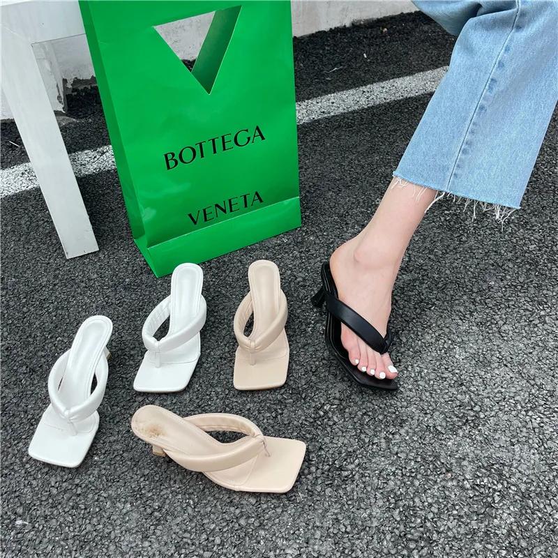 2024 Летняя мода Шлепанцы с квадратным носком Женские тапочки Туфли на высоком каблуке Женские мюли Шлепанцы для женщинld5f