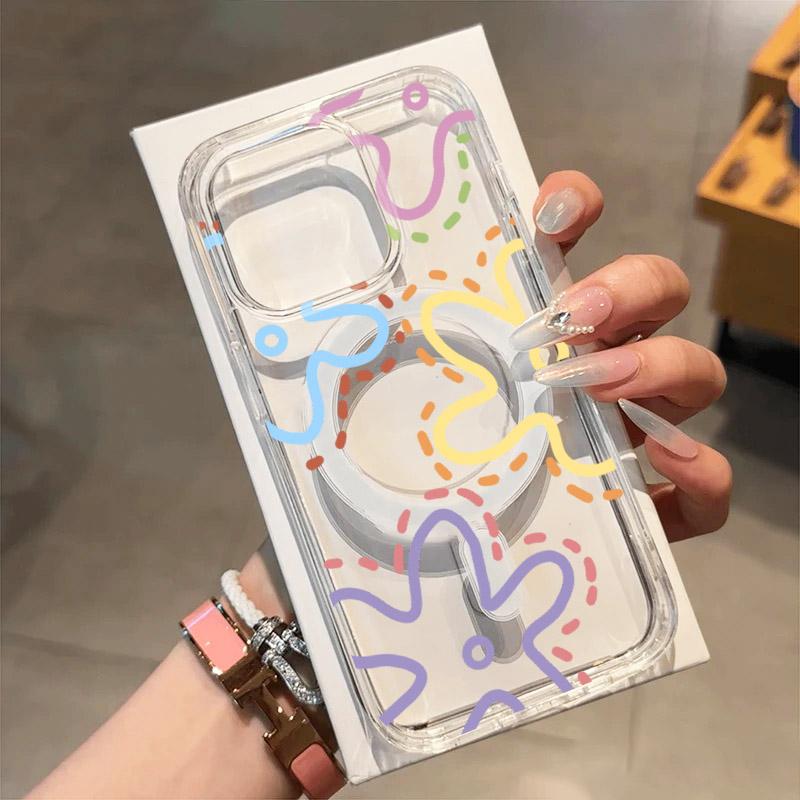 Cute Colorful Line Flower Clear Phone Case For Samsung Galaxy S26 Ultra S25 FE S24 S23 S22 Ultra Plus S24 FE Magnetic Back Cover