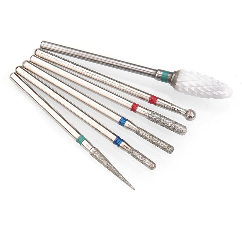 6 шт. алмазные фрезы для ногтей, набор сверл для маникюра, аксессуары для педикюра, электрическая машина, кисточка для ногтей, инструменты для заусенцев