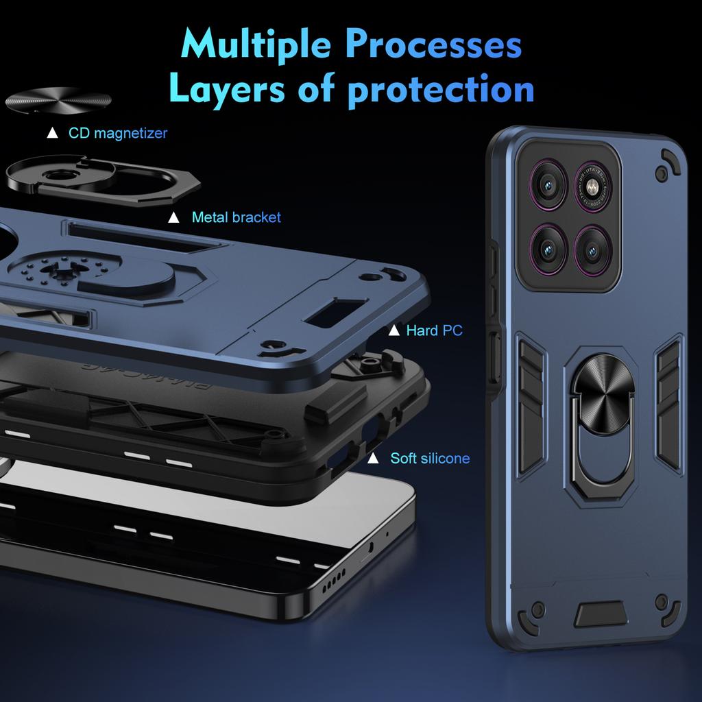 For Motorola Edge 60 Pro 5G Case PC+TPU Drop Defend Phone Cover with Ring Kickstand