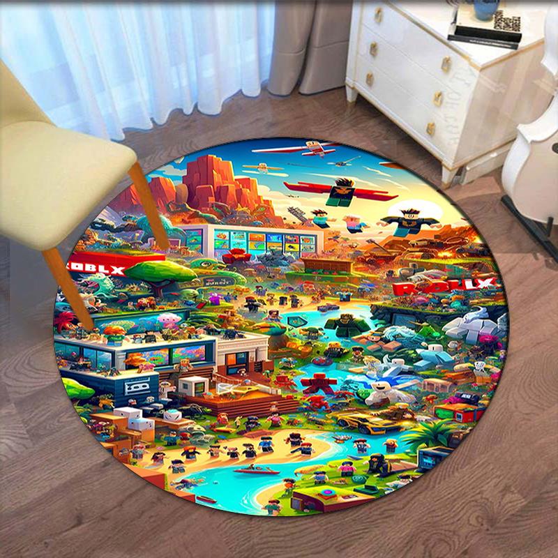Roblox Printed Round Rug Carpet Chair Rug Area Rug Entryway Doormats,for Office Chair Living Room Bedroom Kitchen Room.