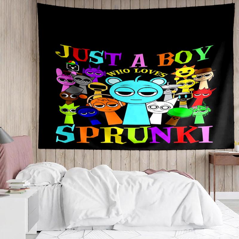 Sprunki Print Tapestry, Backdrop, Easy Setup, Ideal for Bedroom, Office & Living Room, with Aesthetic Wall Hanging Decor.