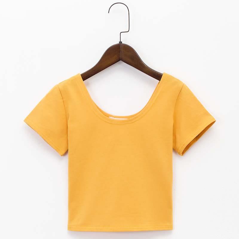 Модная и простая бестселлерная футболка с U-образным вырезом, однотонная женская сексуальная футболка с короткими рукавами для девочек