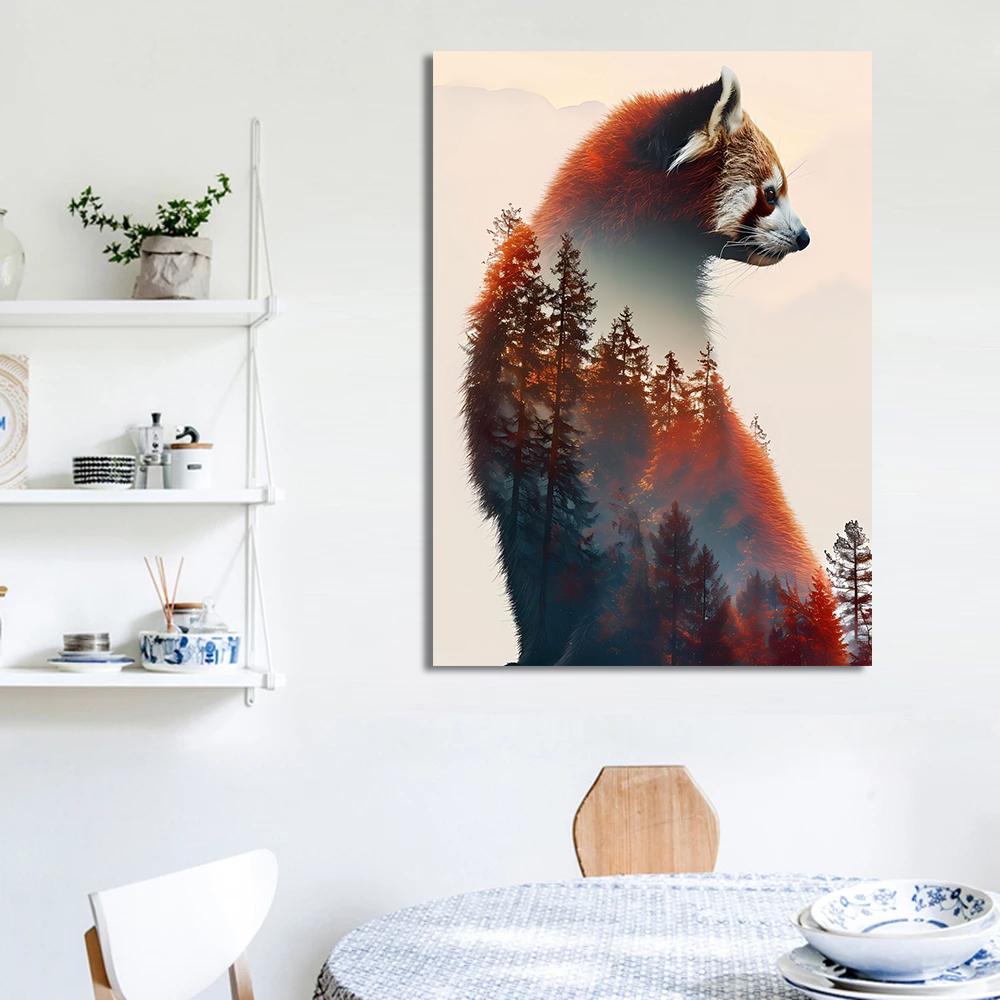 Animal and Forest Poster Eagle Wolf Tiger Lion Cat Panda Fox Tree Canvas  for Living Room Home Decor Wall Art Mural