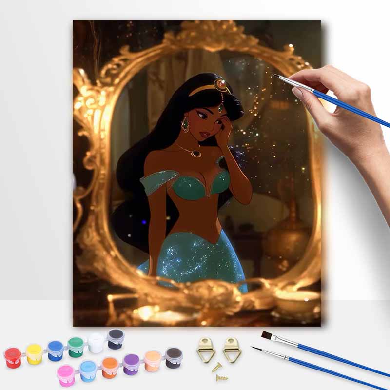 Disney Princess Jasmine Oil Art Painting Kit Home Wall Decor Handmade Gift Beautiful Elegant Arabian Queen Bedroom Decor Sparkling Art