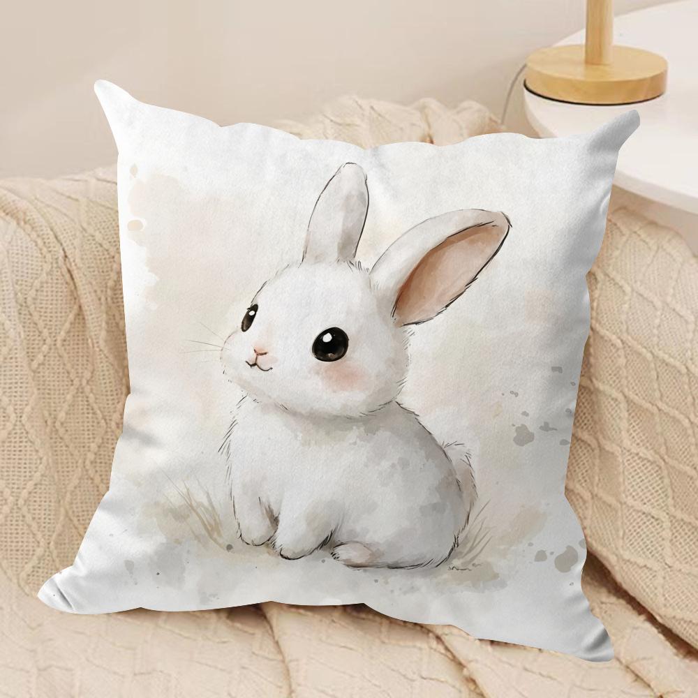 Cute Retro Bunny Cushion Cover Soft Plush Fabric DoubleSided Printed Cushion Covers for All Seasons Modern HomeDecor Gift