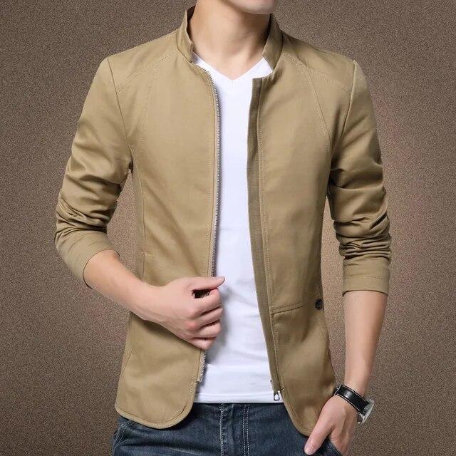 Men's Spring and Autumn Standing Collar Business Jacket Slim Washed Coat