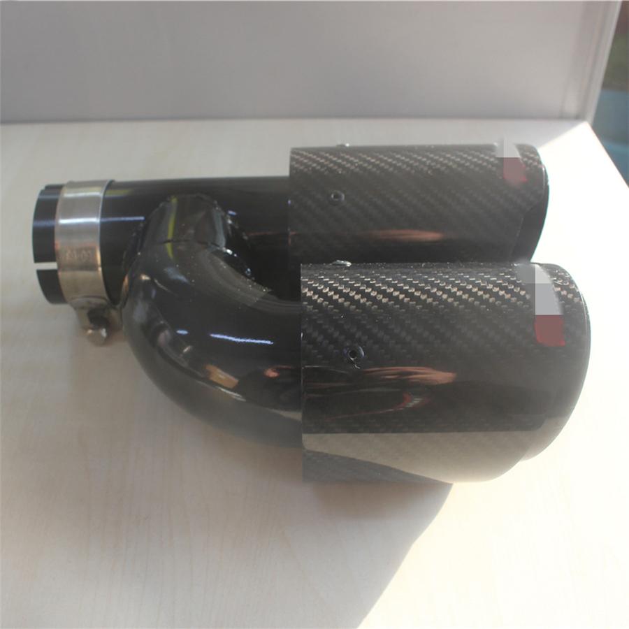 63мм Вход 89мм Выход Настоящий Карбон Двойной Выхлопной Наконечник Черный