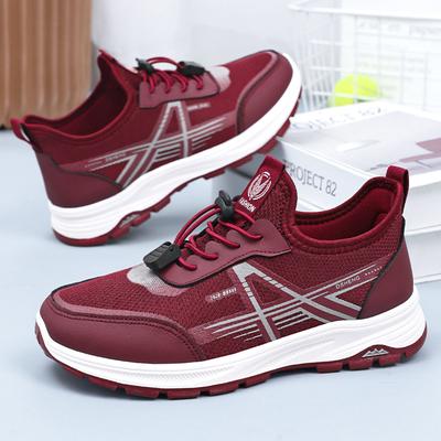 Модная женская летняя обувь Спортивная для женщин Дышащая на шнуровке Повседневная одинарная обувь Мягкая подошва Здоровая ходьба Уличная обувь для бега